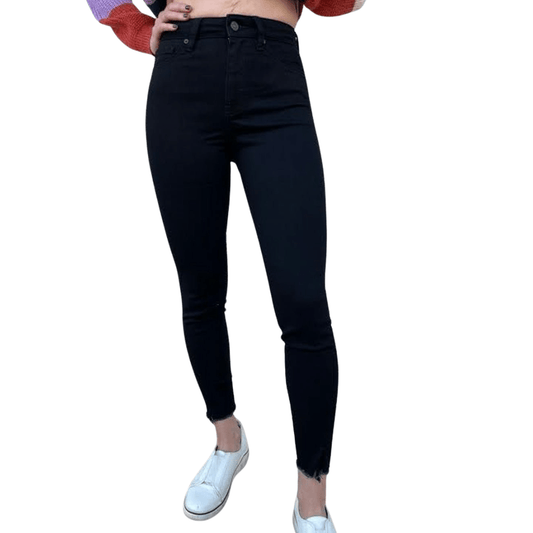Black Raw Hem Skinny Jeans - Jeans - The Boutique Outlet
