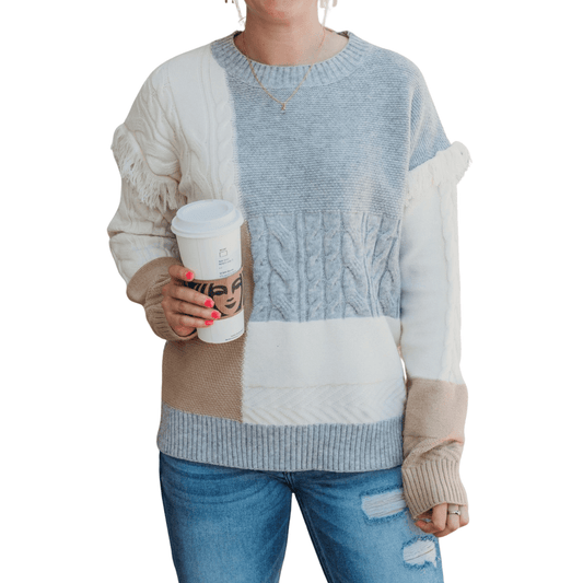Color Block Cable Mix Sweater - The Boutique Outlet