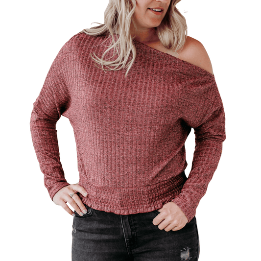 Mauve Shimmer Off - the - Shoulder Top - The Boutique Outlet